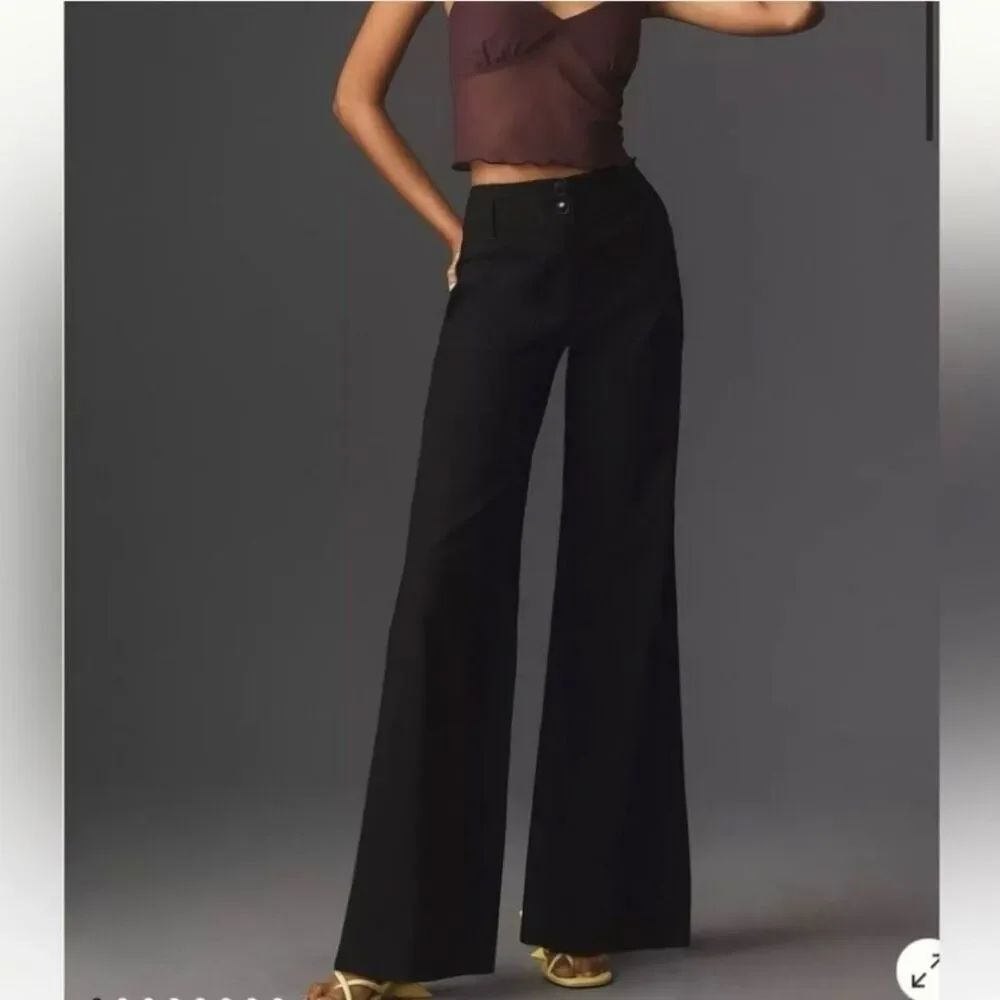Anthropologie Maeve Black The Junie Wide Leg Trouser Pants 32 NWT